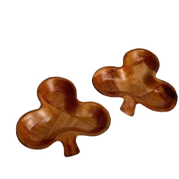 Wood Shamrock Clover Trinket Dish Set of 2 - Picture 2 of 4